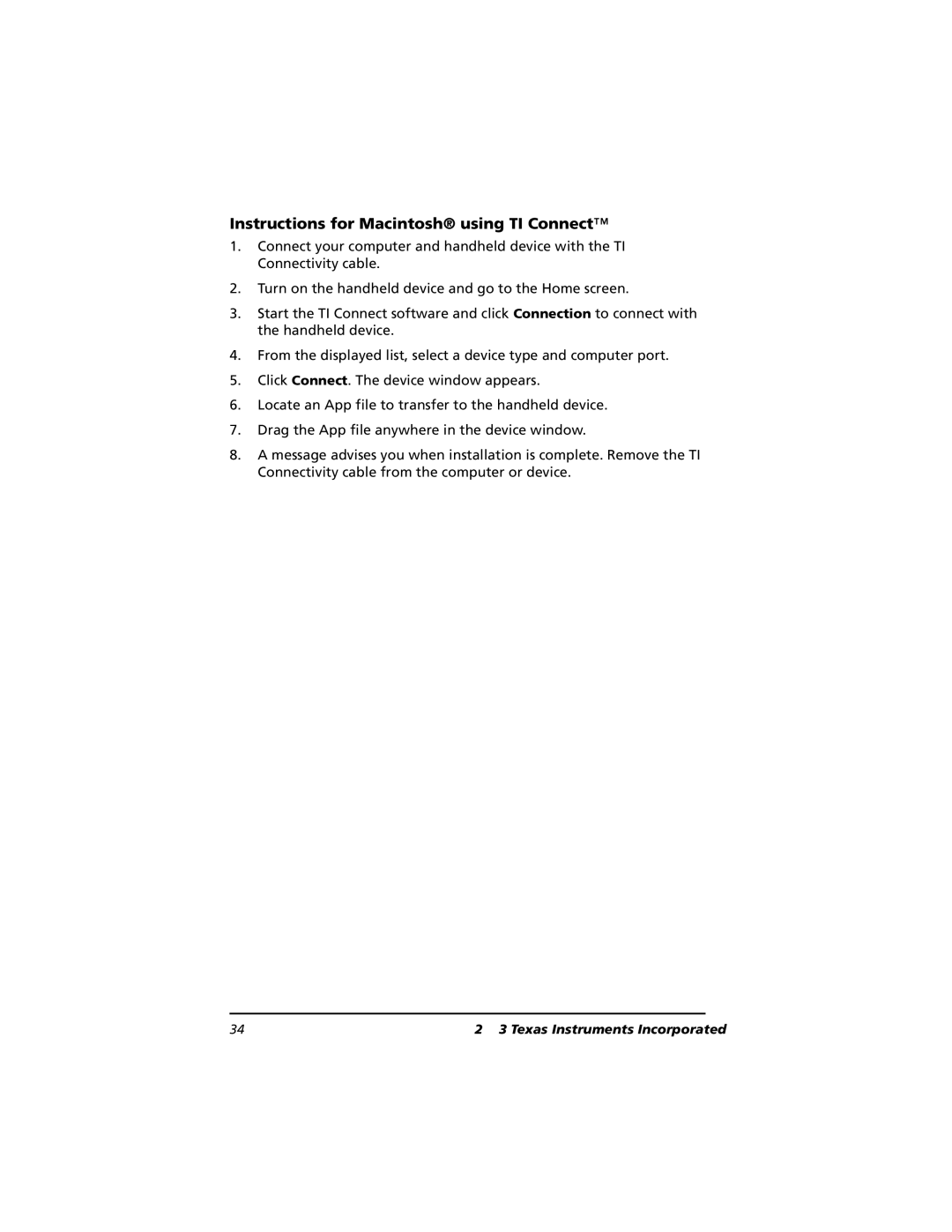 Texas Instruments TI-73, CBL 2 manual Instructions for Macintosh using TI Connect 