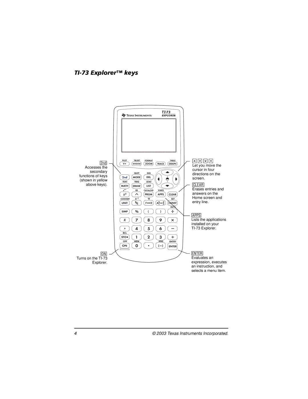 Texas Instruments CBL 2 manual TI-73 Explorer keys 