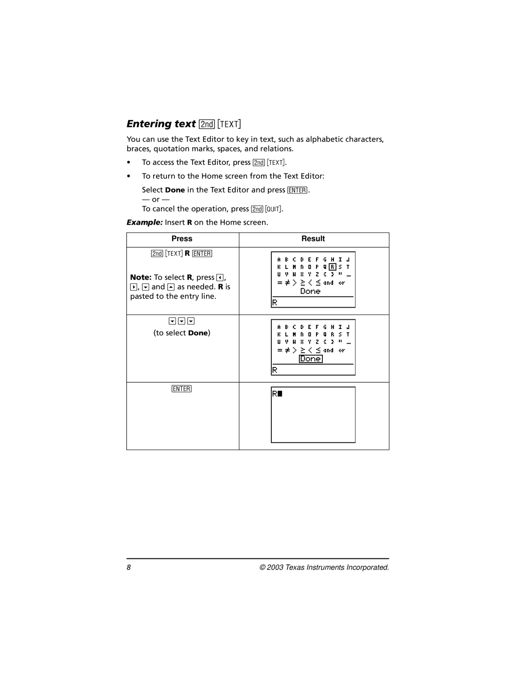 Texas Instruments TI-73, CBL 2 manual Entering text -t 