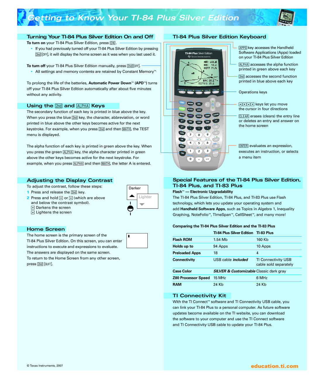 Texas Instruments manual Getting to Know Your TI-84 Plus Silver Edition 