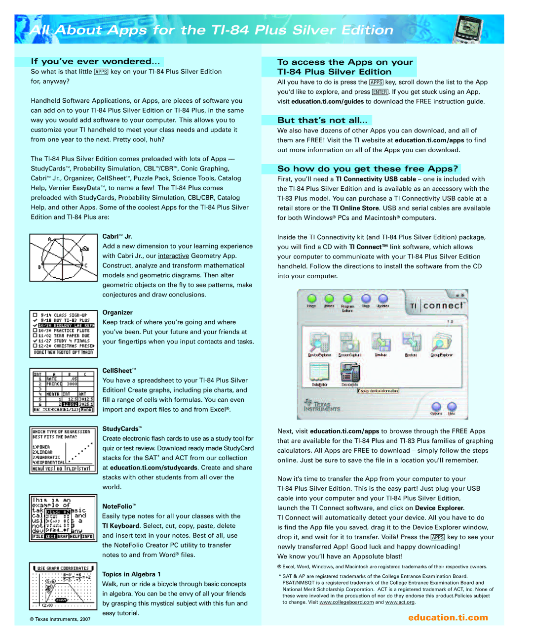 Texas Instruments manual All About Apps for the TI-84 Plus Silver Edition, If you’ve ever wondered 