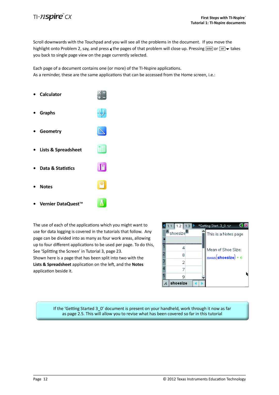 Texas Instruments TINSPIRECX manual First Steps with TI-Nspire Tutorial 1 TI-Nspire documents 