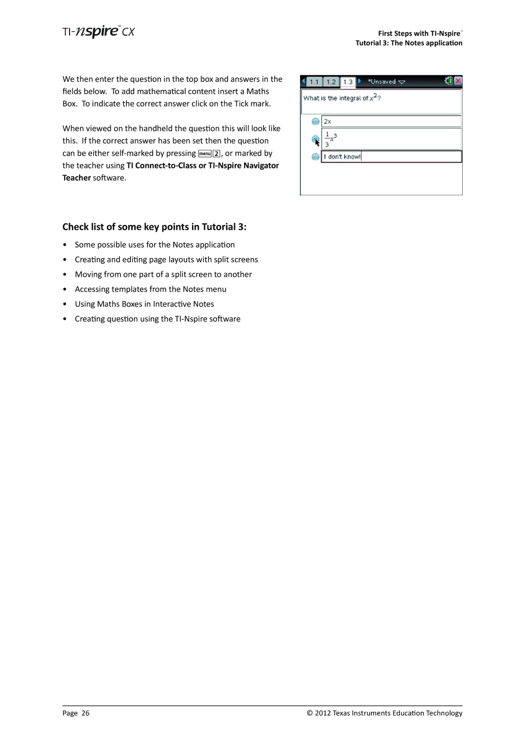 Texas Instruments TINSPIRECX manual Check list of some key points in Tutorial 