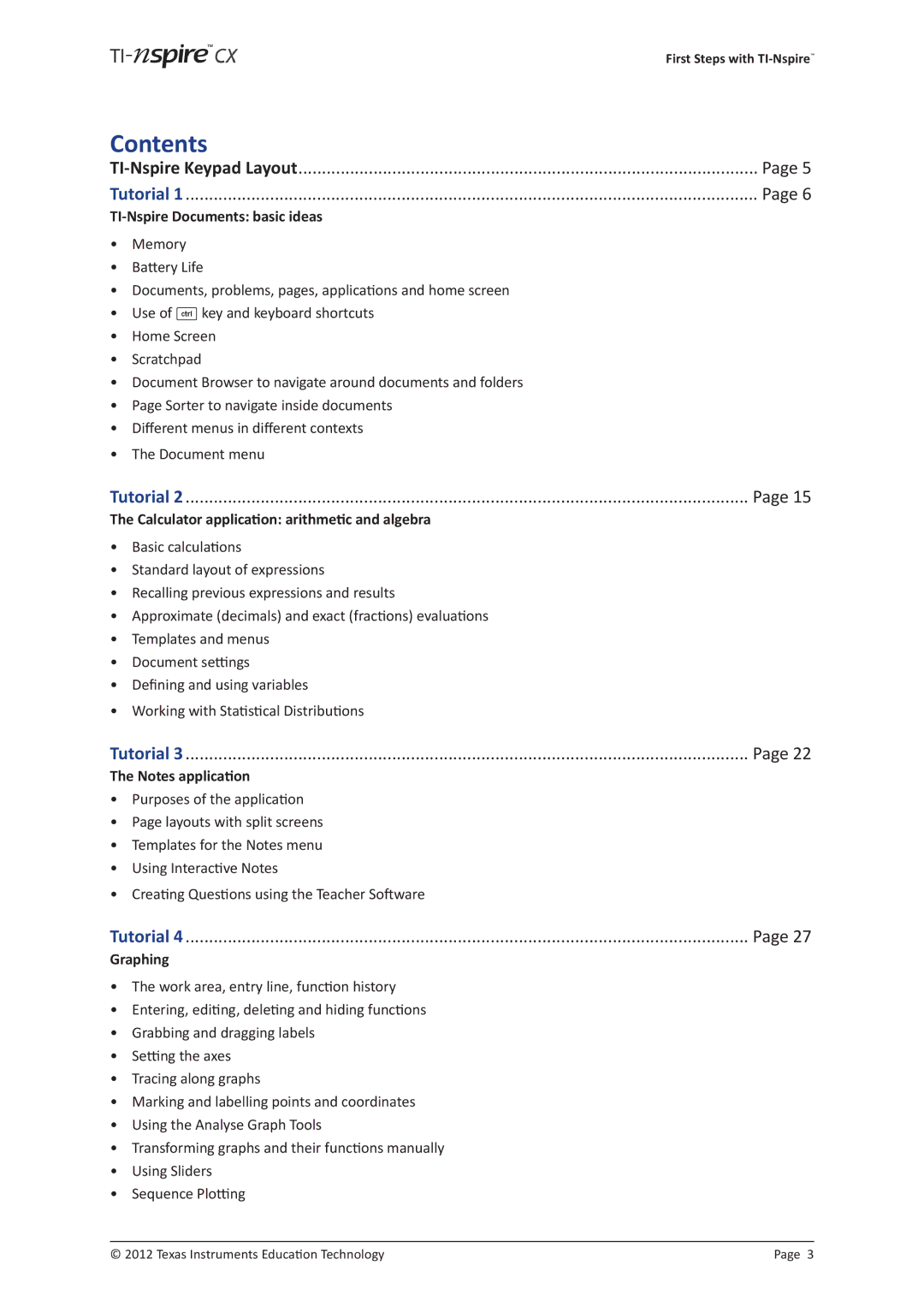 Texas Instruments TINSPIRECX manual Contents 