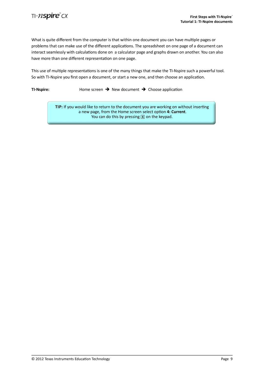 Texas Instruments TINSPIRECX manual First Steps with TI-Nspire Tutorial 1 TI-Nspire documents 
