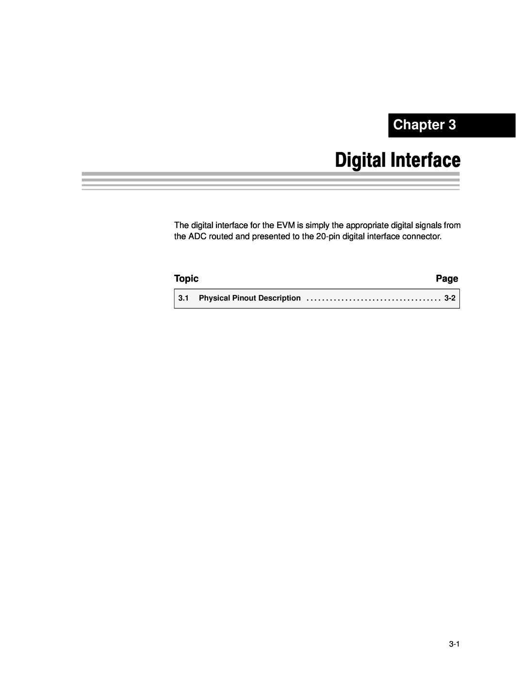 Texas Instruments TLC3578EVM manual Digital Interface, Chapter, Topic, Page 