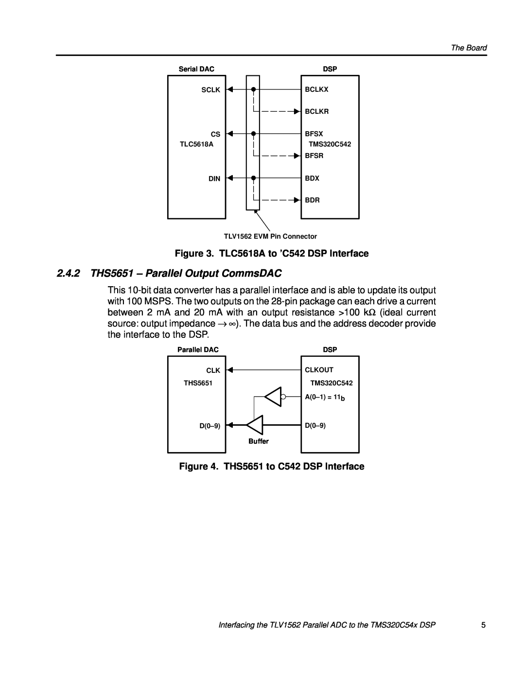 Texas Instruments TLV1562 manual 2.4.2 THS5651 - Parallel Output CommsDAC, TLC5618A to ’C542 DSP Interface 