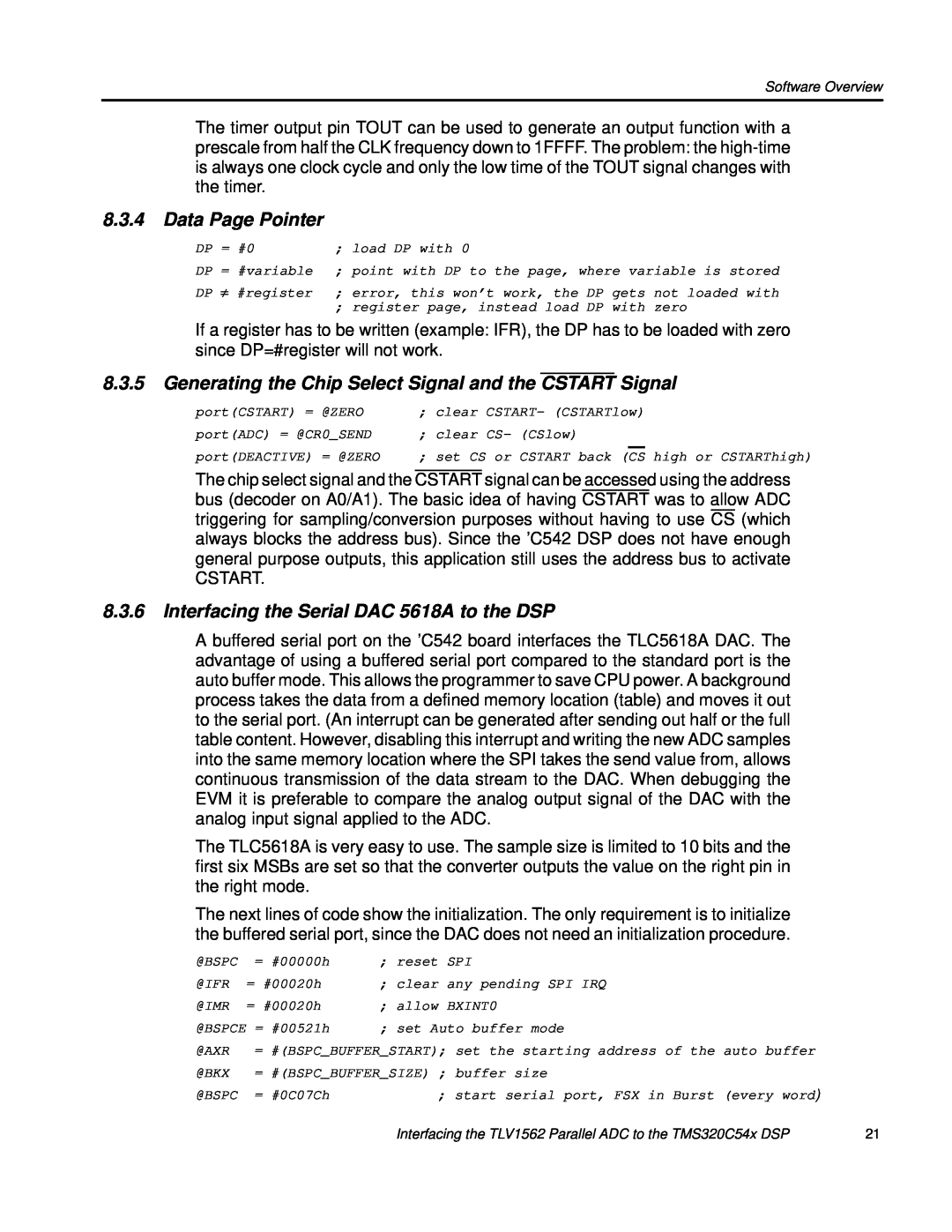 Texas Instruments TLV1562 manual Data Page Pointer, Generating the Chip Select Signal and the CSTART Signal 