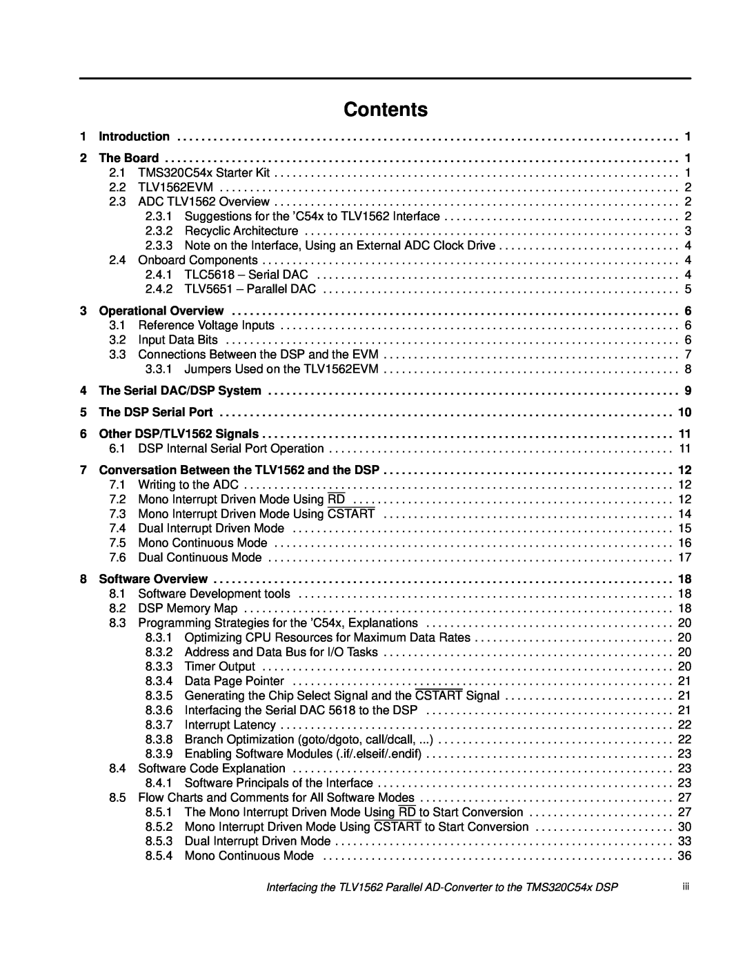 Texas Instruments TLV1562 manual Contents 