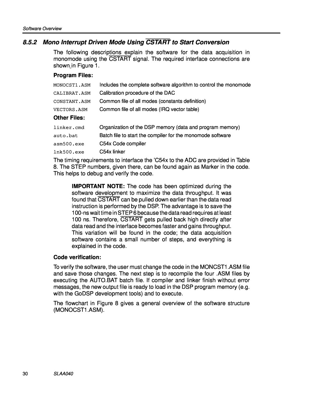 Texas Instruments TLV1562 manual Mono Interrupt Driven Mode Using CSTART to Start Conversion, Program Files, Other Files 