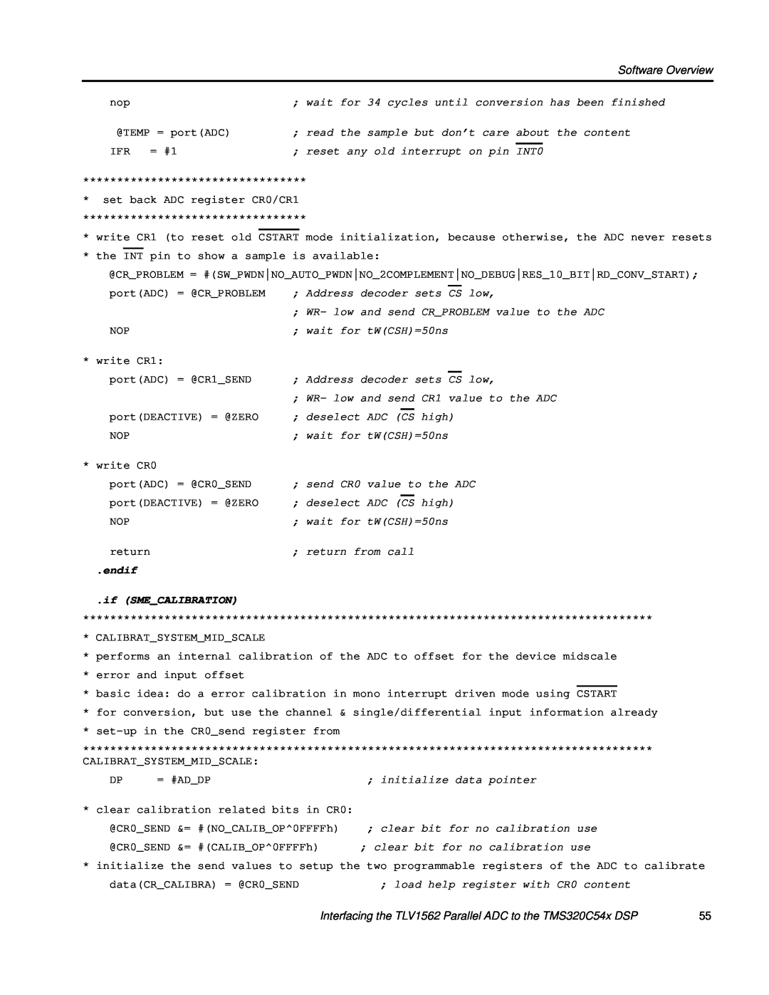 Texas Instruments TLV1562 manual Software Overview, endif, if SMECALIBRATION 