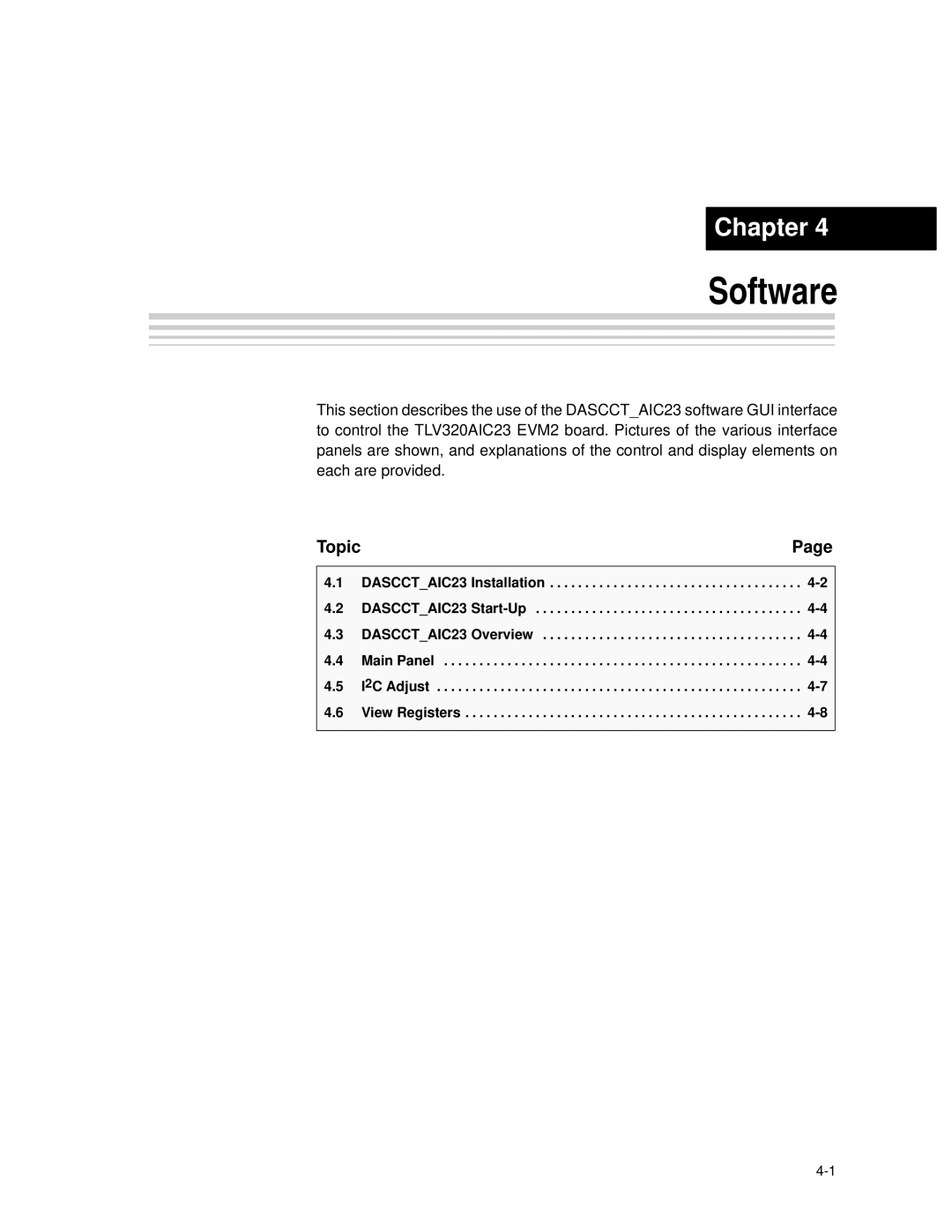 Texas Instruments TLV320AIC23, TLV320DAC23 manual Software 