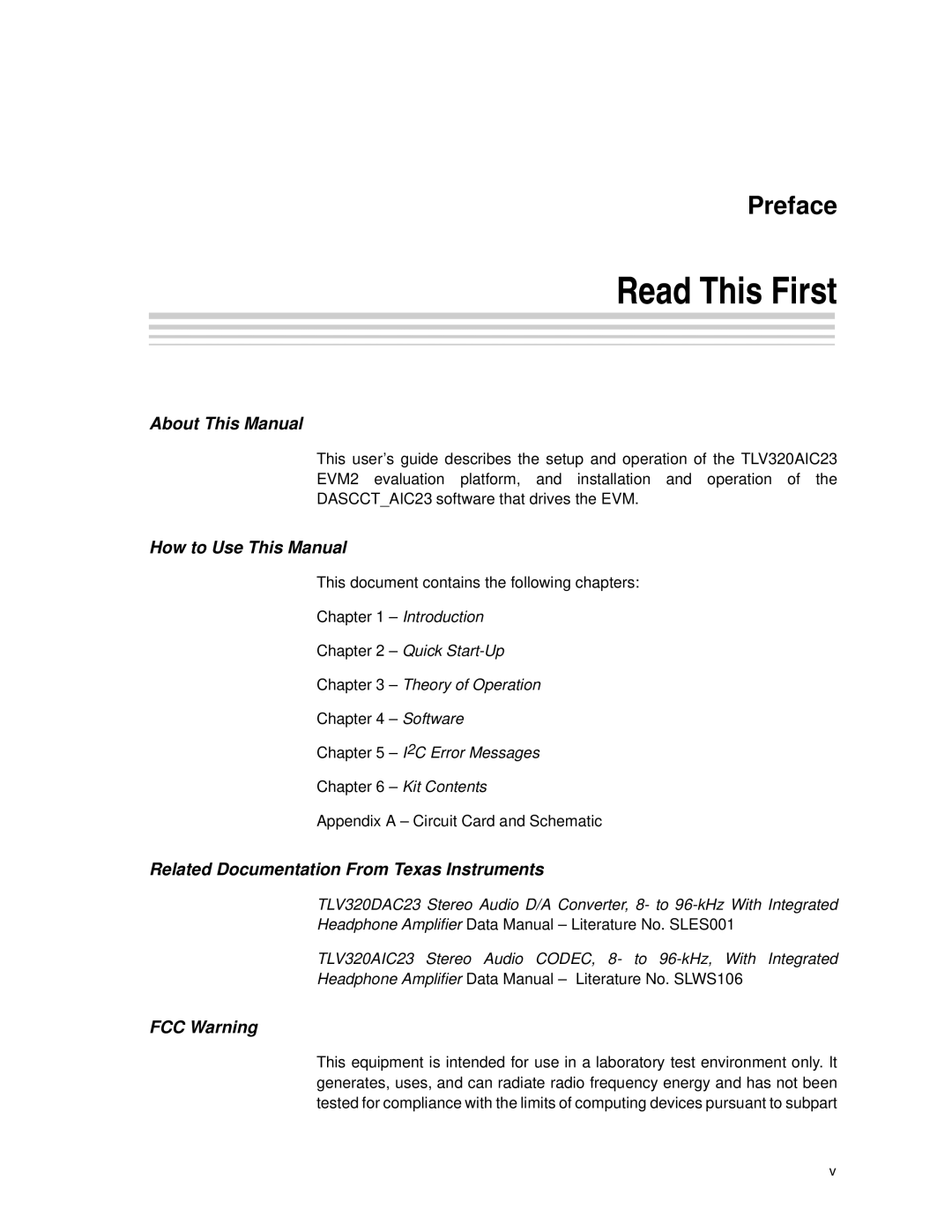 Texas Instruments TLV320AIC23, TLV320DAC23 manual Read This First, About This Manual, How to Use This Manual, FCC Warning 