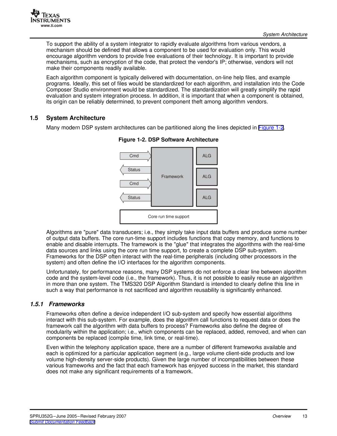 Texas Instruments TMS320 DSP manual System Architecture, Frameworks 