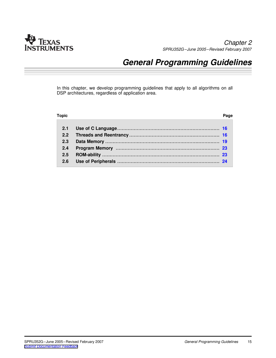 Texas Instruments TMS320 DSP manual General Programming Guidelines 