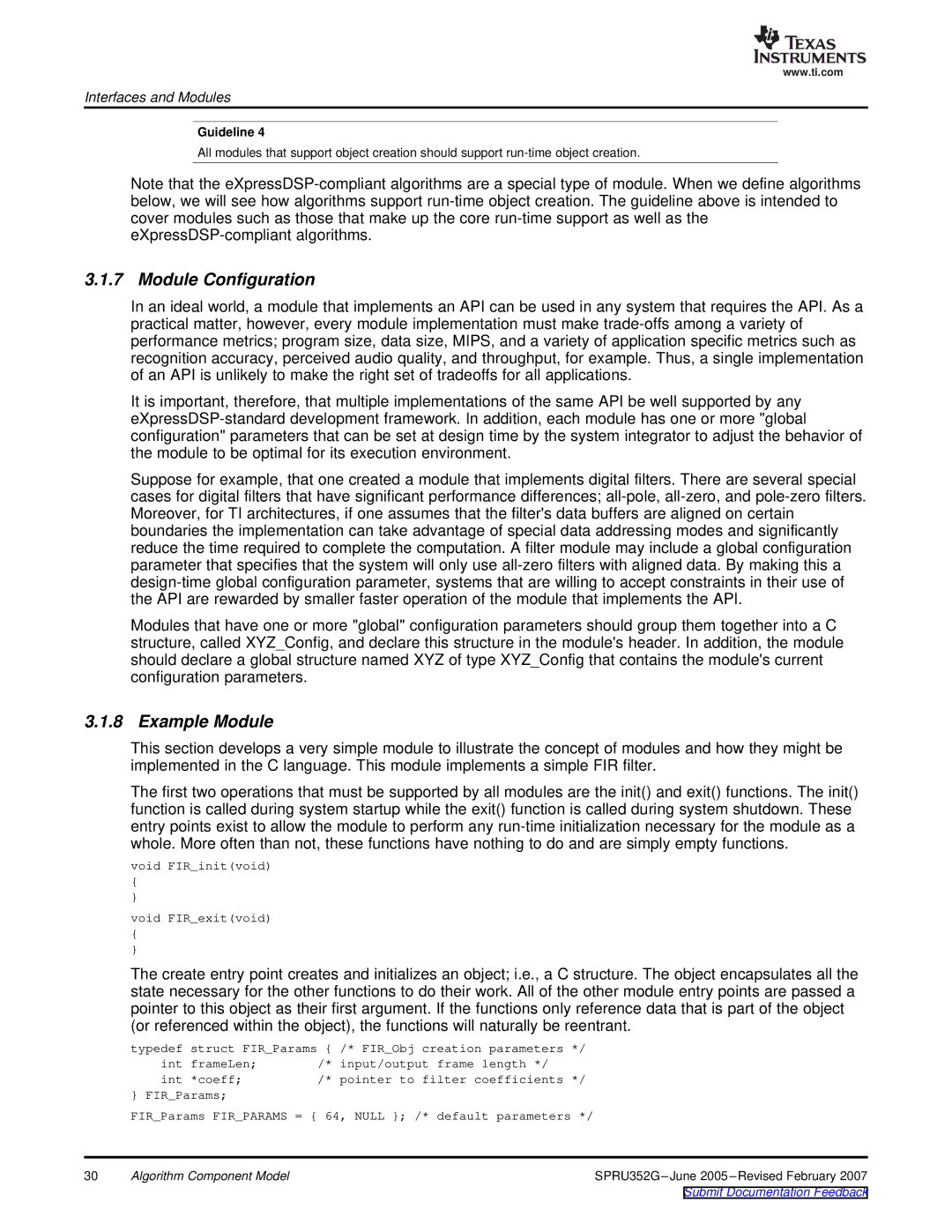 Texas Instruments TMS320 DSP manual Module Configuration, Example Module 