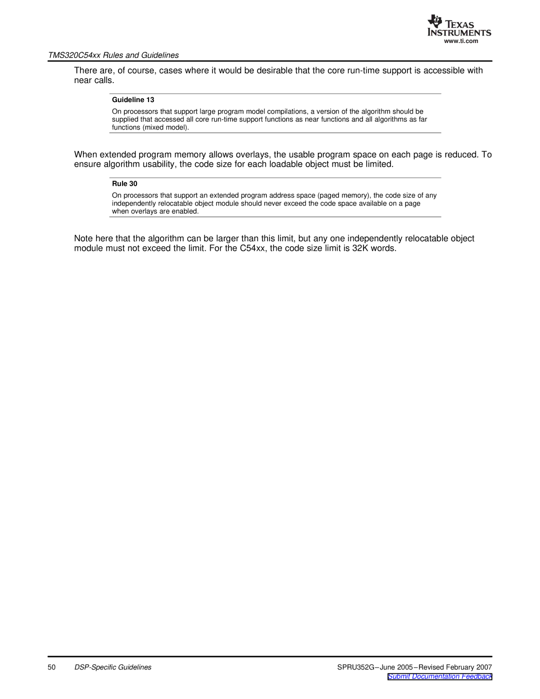 Texas Instruments TMS320 DSP manual TMS320C54xx Rules and Guidelines 