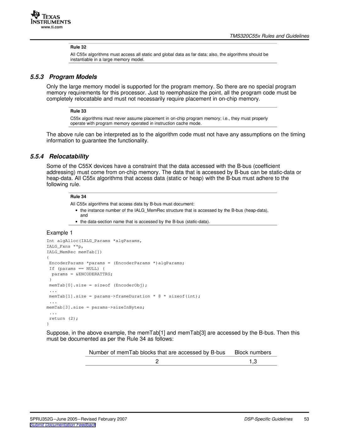 Texas Instruments TMS320 DSP manual Relocatability, Example 