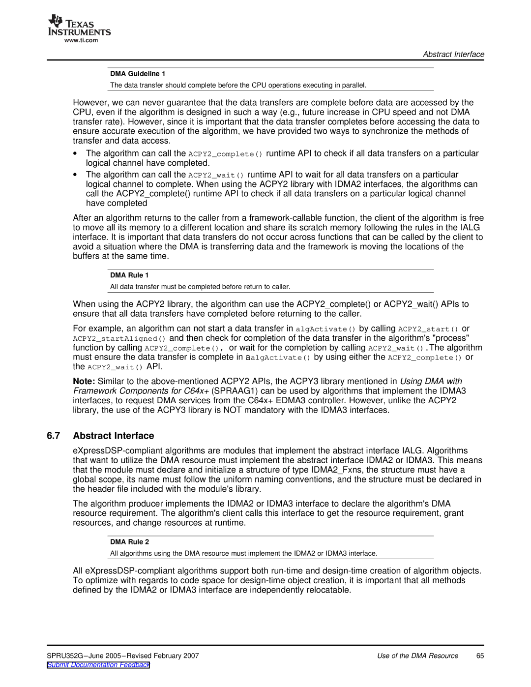 Texas Instruments TMS320 DSP manual Abstract Interface, DMA Guideline, DMA Rule 