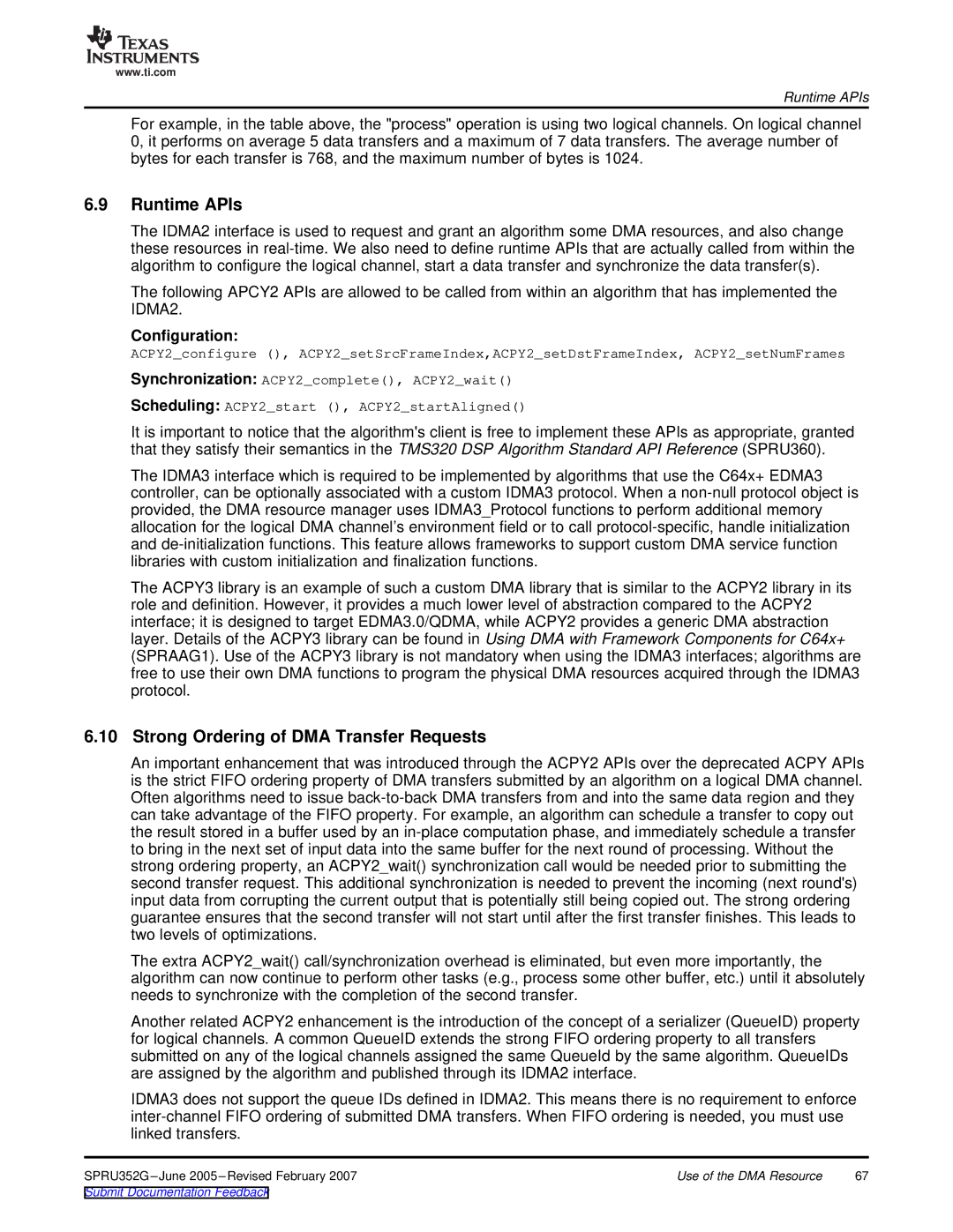 Texas Instruments TMS320 DSP manual Runtime APIs, Strong Ordering of DMA Transfer Requests 