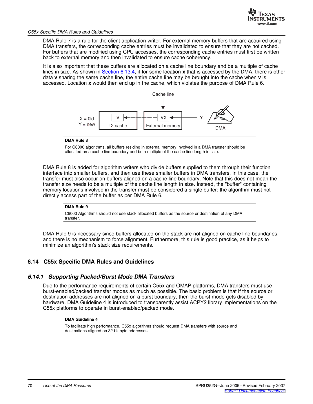 Texas Instruments TMS320 DSP manual 14 C55x Specific DMA Rules and Guidelines, Supporting Packed/Burst Mode DMA Transfers 