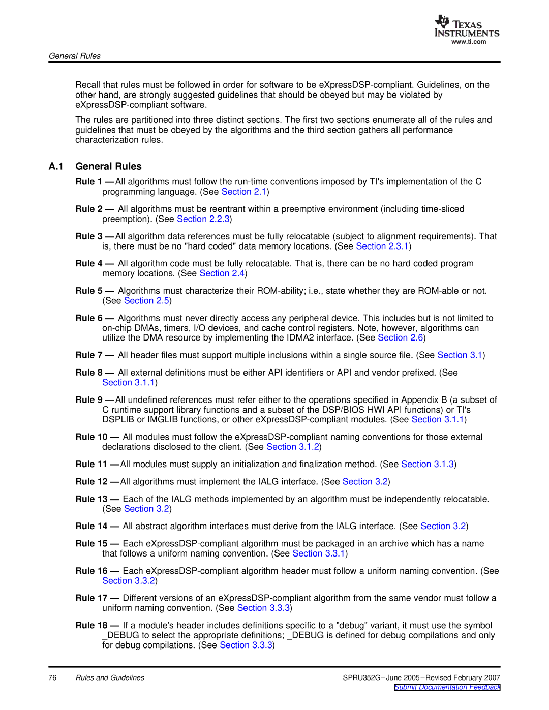 Texas Instruments TMS320 DSP manual General Rules 