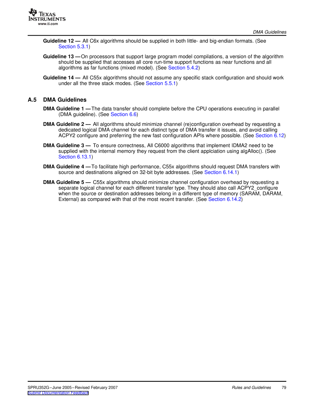 Texas Instruments TMS320 DSP manual DMA Guidelines 