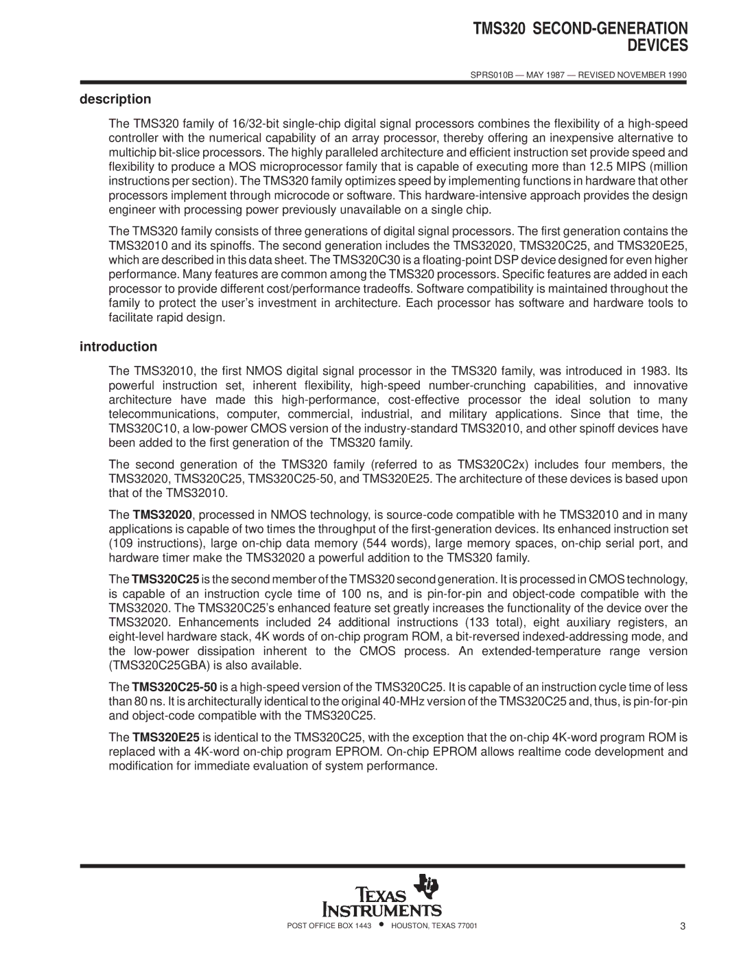 Texas Instruments TMS320 specifications Introduction 