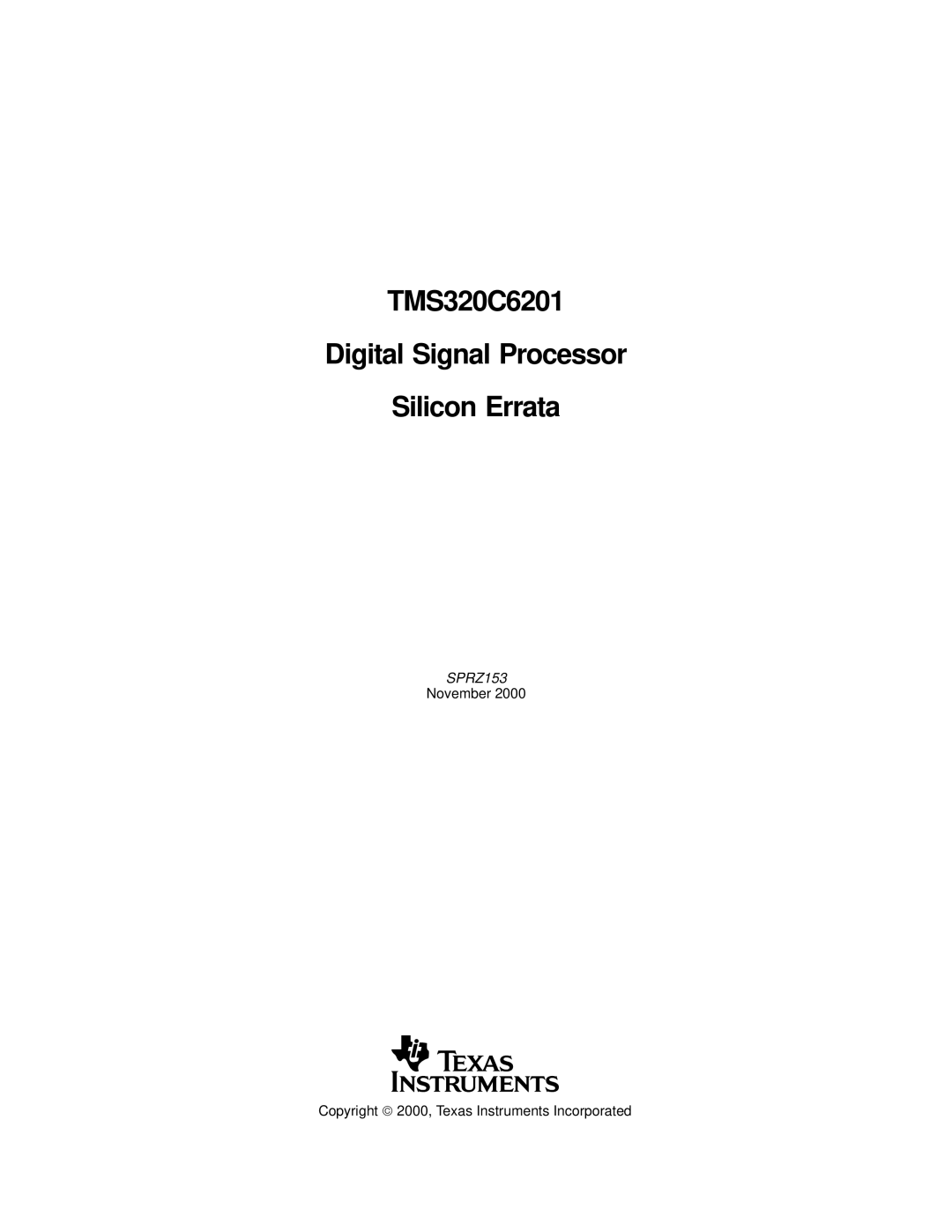 Texas Instruments manual TMS320C6201 Digital Signal Processor Silicon Errata 