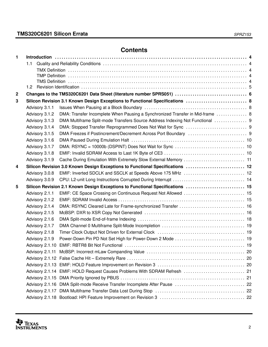 Texas Instruments TMS320C6201 manual Contents 