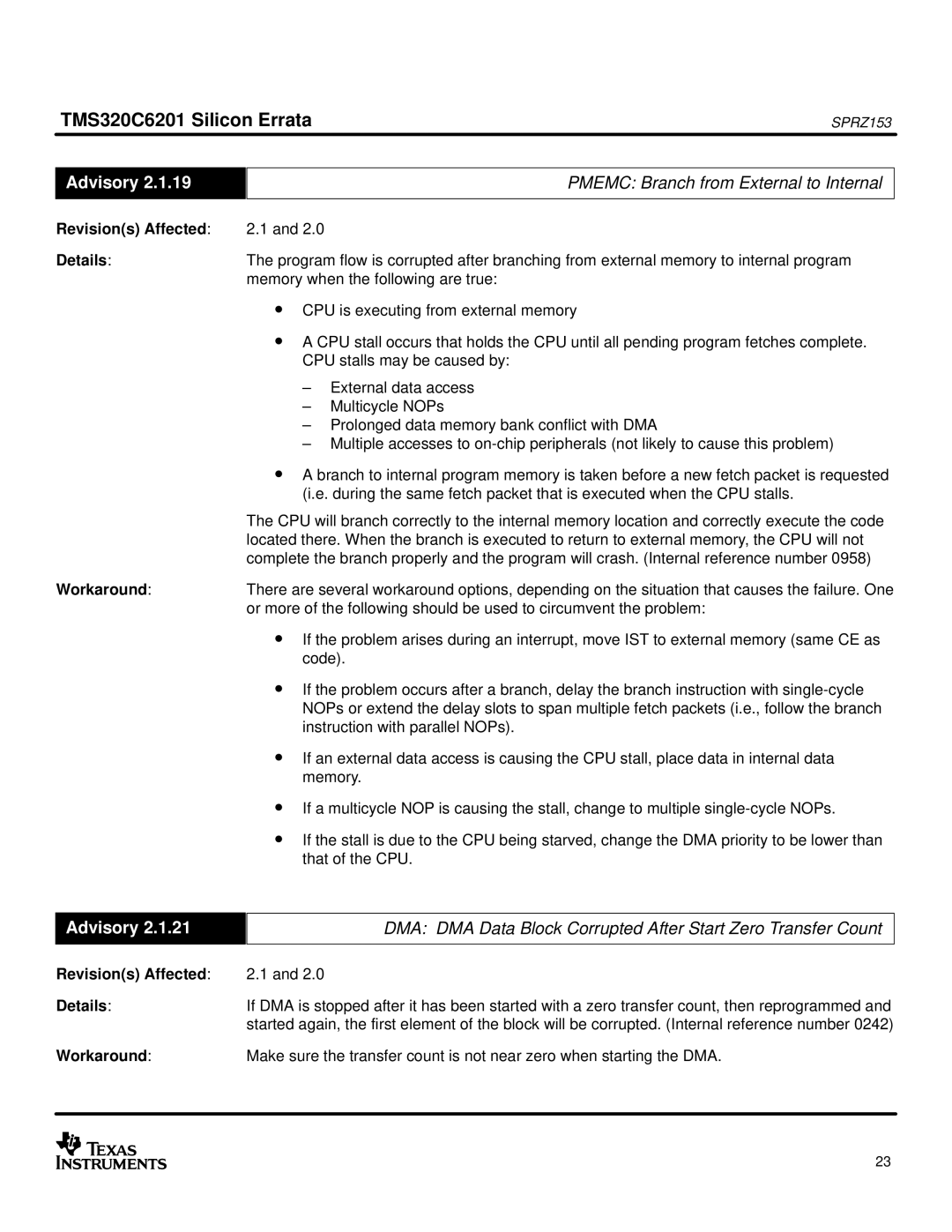 Texas Instruments TMS320C6201 manual Pmemc Branch from External to Internal 