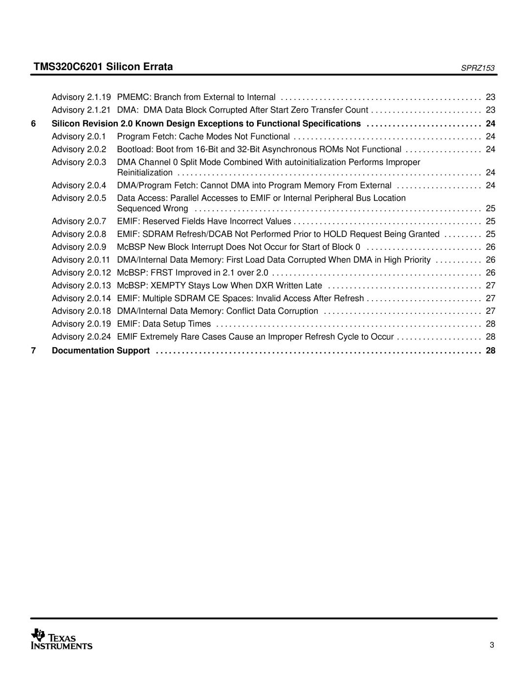 Texas Instruments manual TMS320C6201 Silicon Errata 