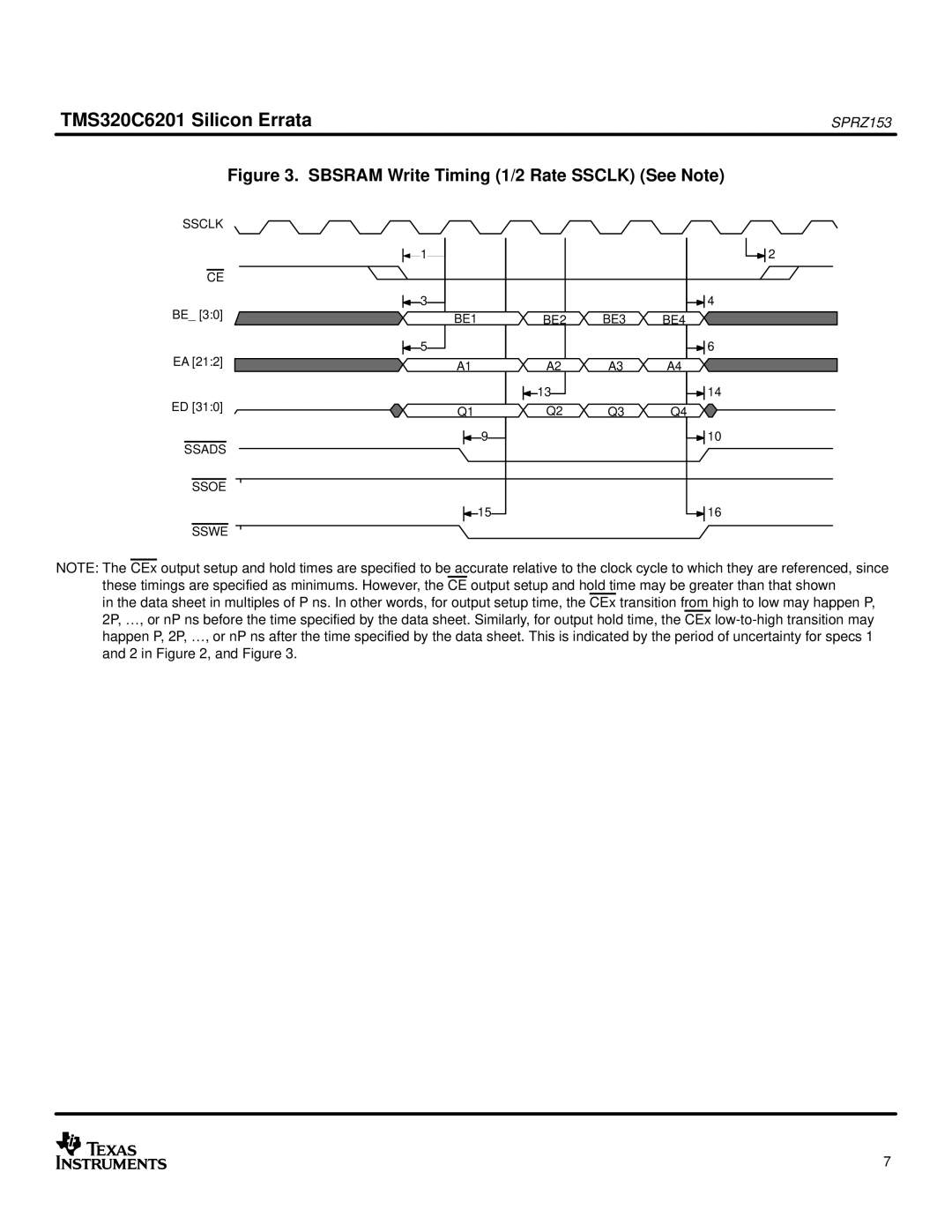 Texas Instruments TMS320C6201 manual Sbsram Write Timing 1/2 Rate Ssclk See Note 