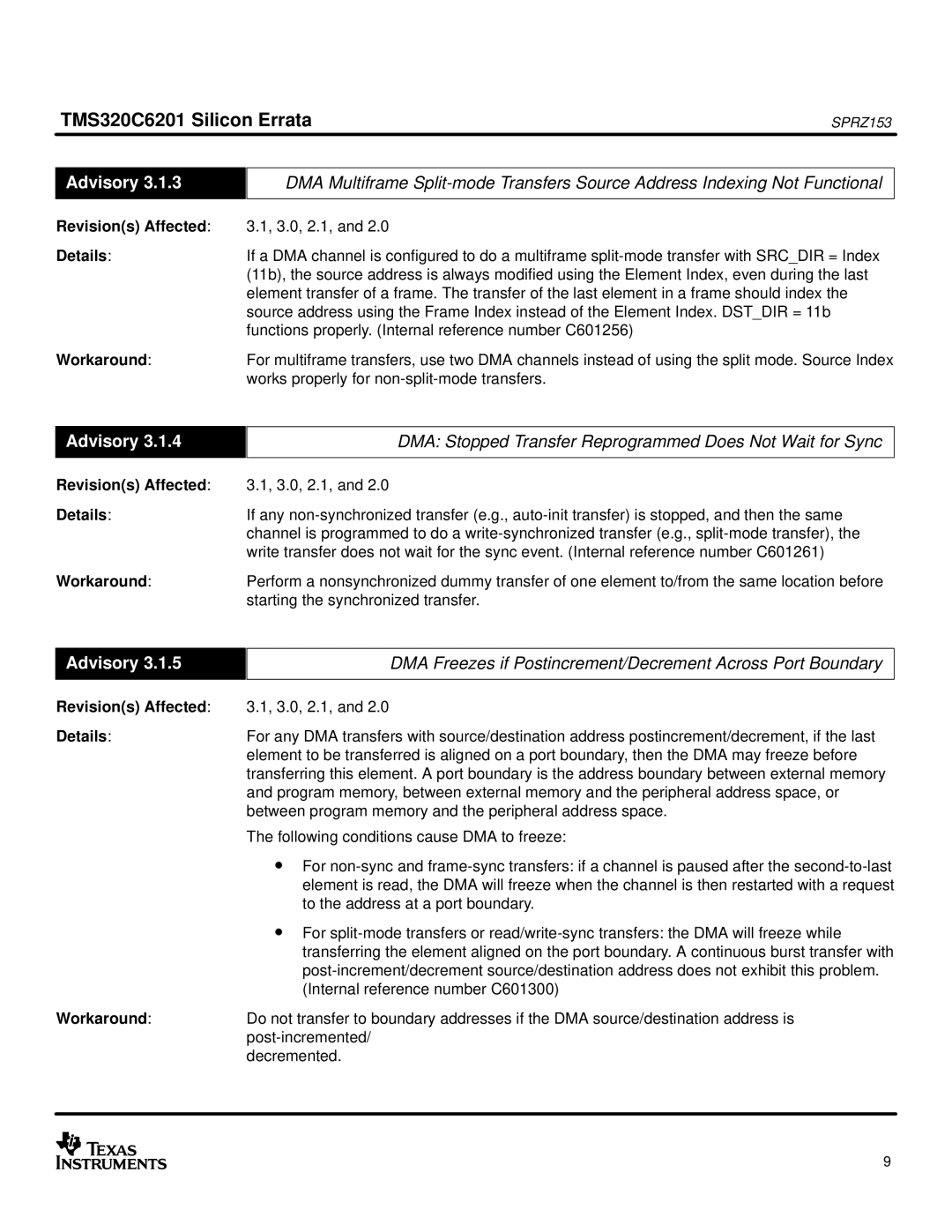 Texas Instruments TMS320C6201 manual DMA Stopped Transfer Reprogrammed Does Not Wait for Sync 