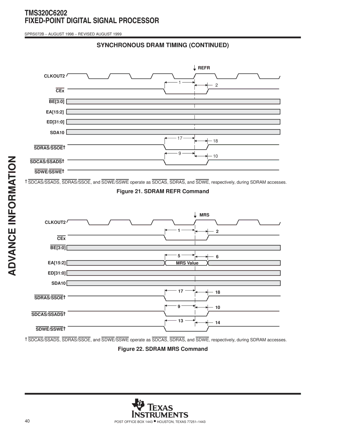 Texas Instruments TMS320C6202 specifications Refr CLKOUT2, Mrs, SDA10 SDRAS/SSOE ² SDCAS/SSADS ² SDWE/SSWE ² 