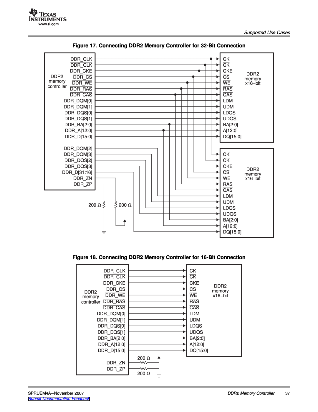 Texas Instruments TMS320C642x DSP manual Connecting DDR2 Memory Controller for 32-Bit Connection, Supported Use Cases 