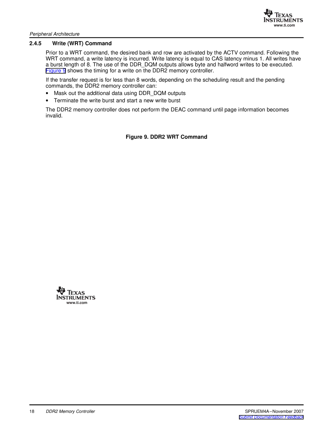 Texas Instruments TMS320C642x DSP manual Write WRT Command, DDR2 WRT Command 