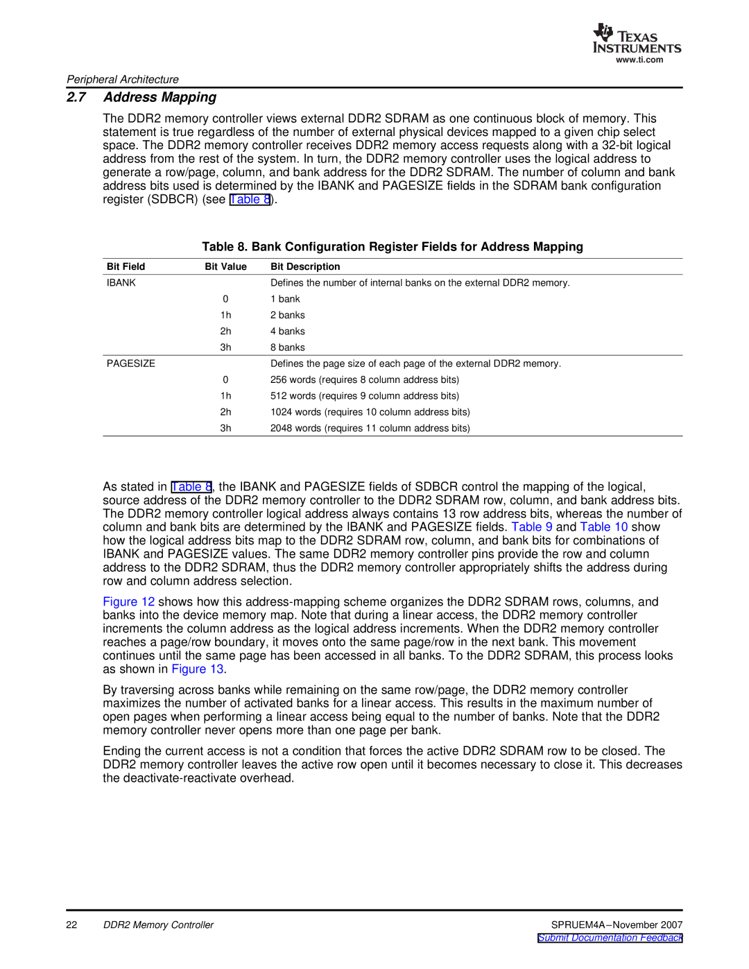 Texas Instruments TMS320C642x DSP manual Bank Configuration Register Fields for Address Mapping 