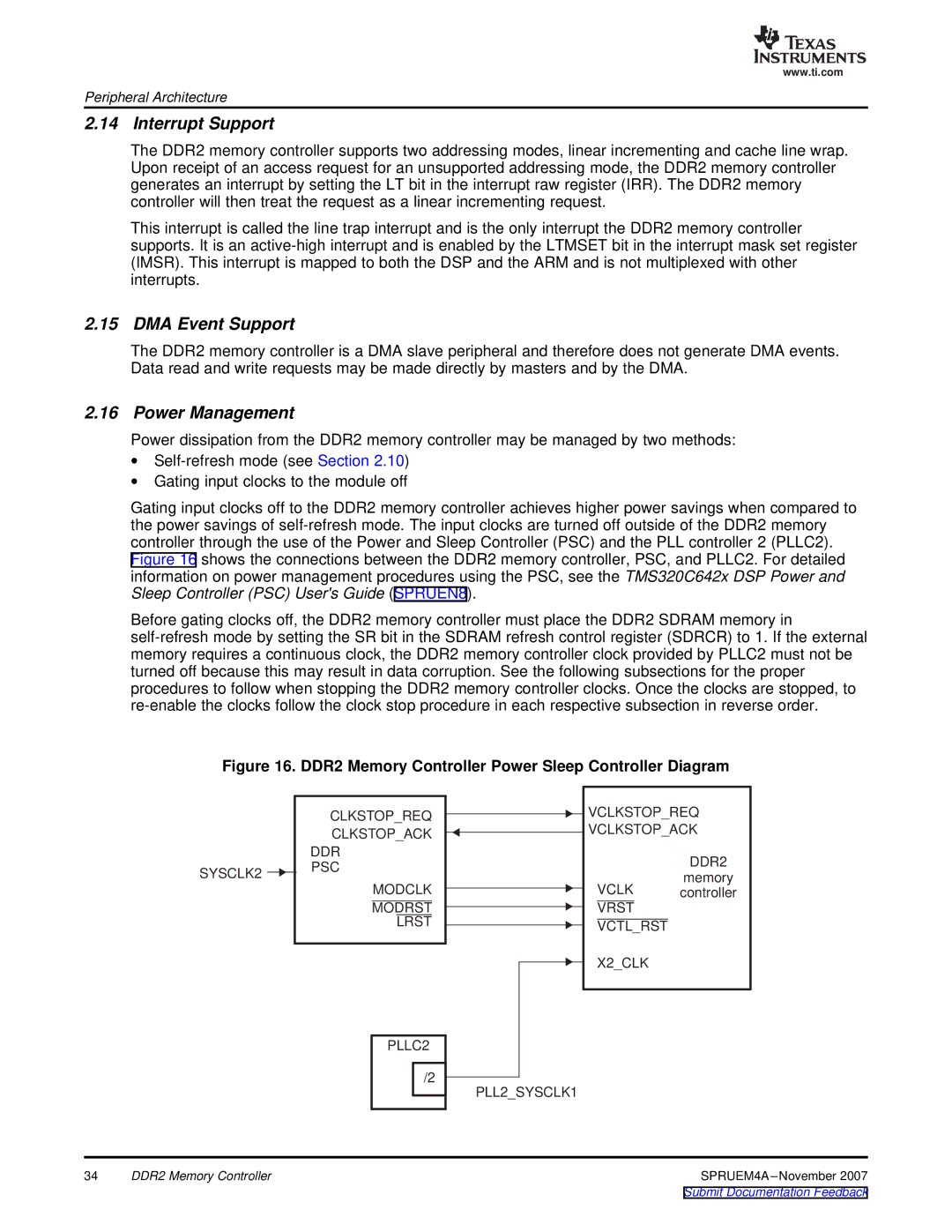 Texas Instruments TMS320C642x DSP manual Interrupt Support, DMA Event Support, Power Management 