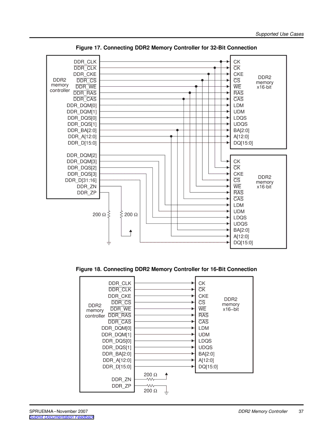 Texas Instruments TMS320C642x DSP manual Connecting DDR2 Memory Controller for 32-Bit Connection 