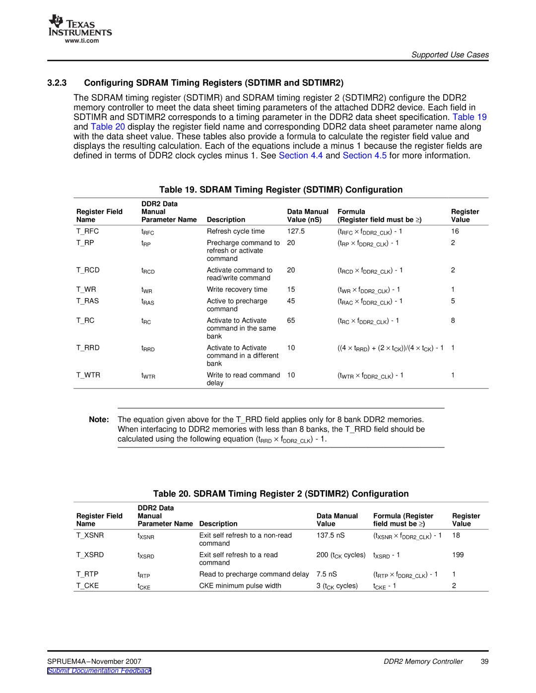 Texas Instruments TMS320C642x DSP manual Configuring Sdram Timing Registers Sdtimr and SDTIMR2 