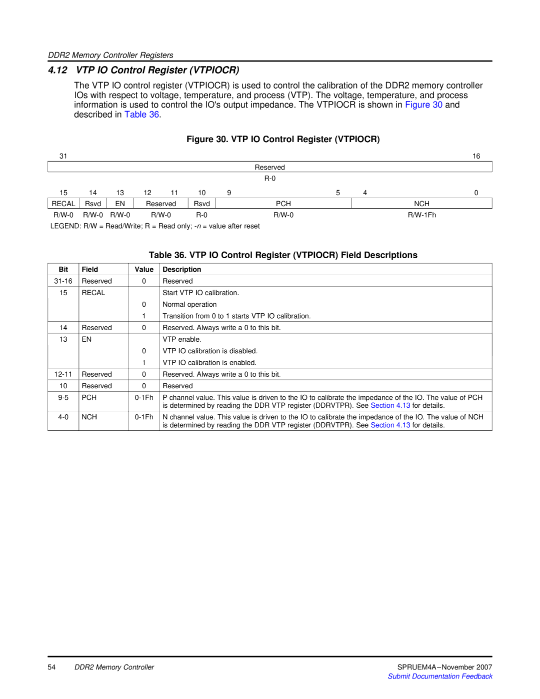 Texas Instruments TMS320C642x DSP manual VTP IO Control Register Vtpiocr Field Descriptions 