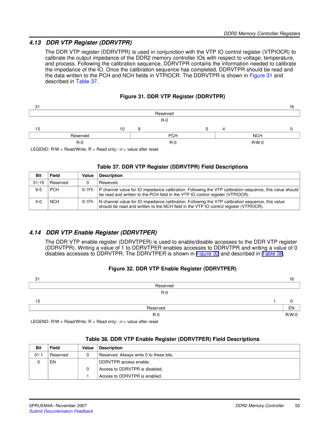 Texas Instruments TMS320C642x DSP manual DDR VTP Register Ddrvtpr, DDR VTP Enable Register Ddrvtper 