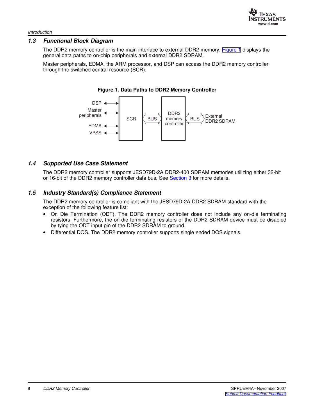 Texas Instruments TMS320C642x DSP manual Functional Block Diagram, Supported Use Case Statement 