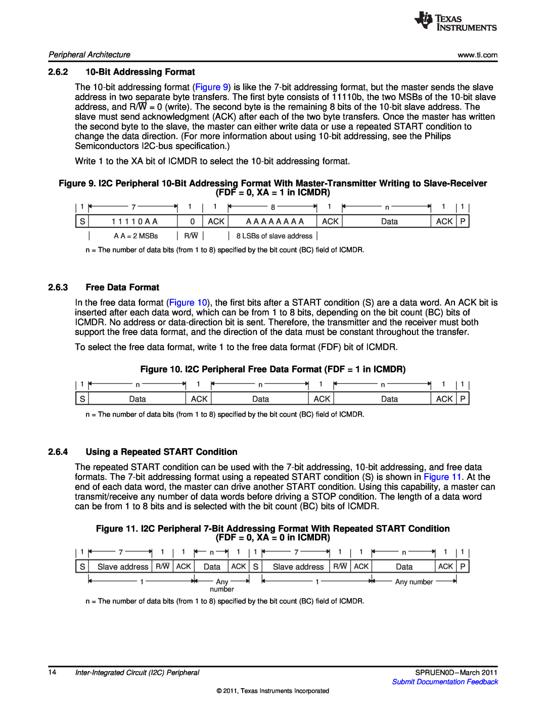 Texas Instruments TMS320C642X manual BitAddressing Format, FDF = 0, XA = 1 in ICMDR, 2.6.3Free Data Format 