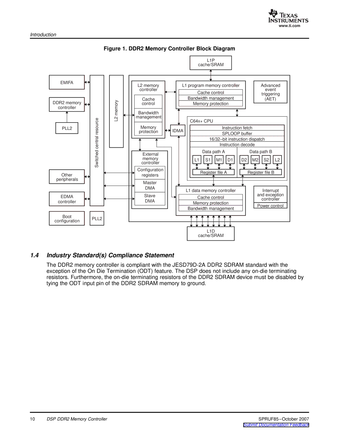 Texas Instruments TMS320C6452 DSP manual Industry Standards Compliance Statement 