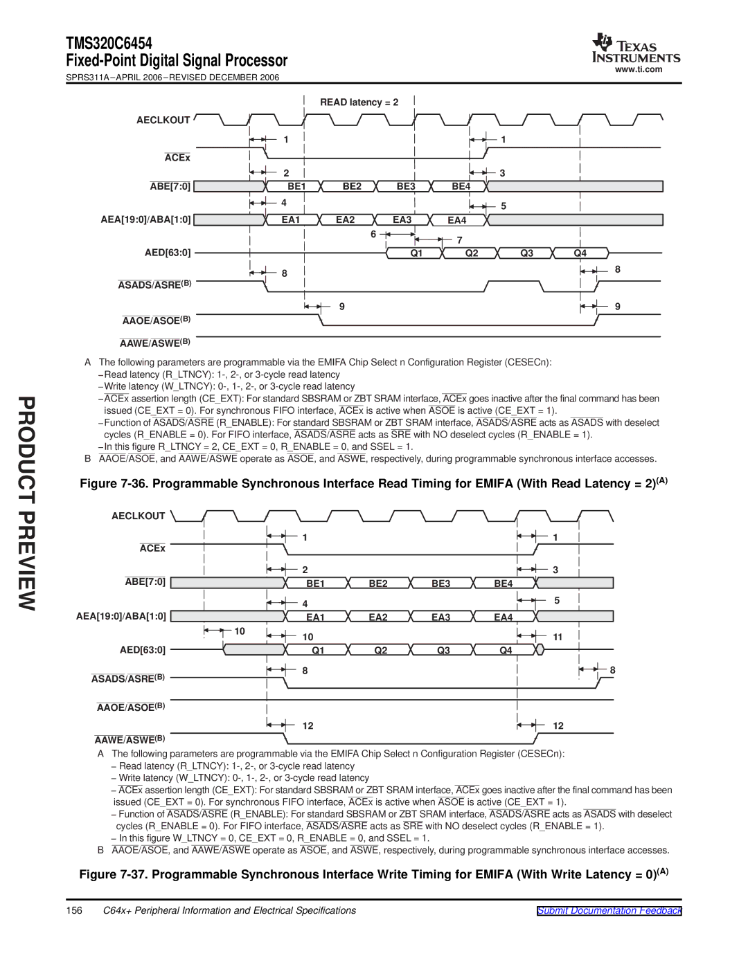 Texas Instruments TMS320C6454 warranty BE1 BE2 BE3 BE4, AEA190/ABA10, EA1 EA2 EA3 EA4, Asads/Asreb Aaoe/Asoeb Aawe/Asweb 