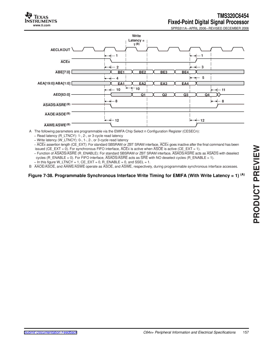 Texas Instruments TMS320C6454 warranty Write Latency = 