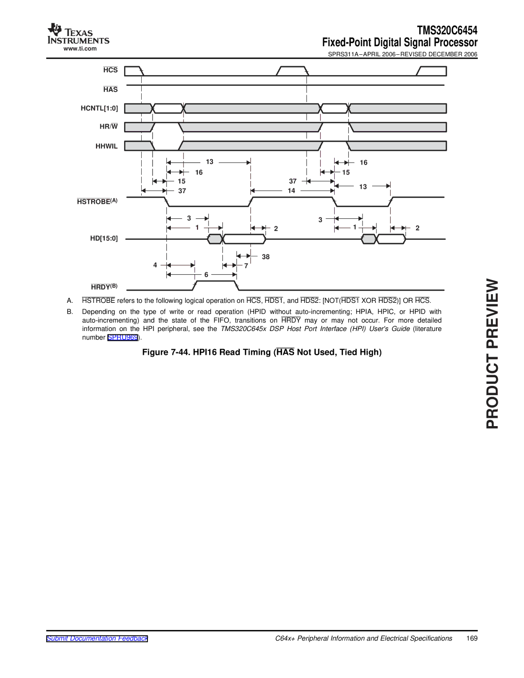 Texas Instruments TMS320C6454 warranty HCS Has, HCNTL10, HR/W Hhwil Hstrobea, HD150, Hrdy B 