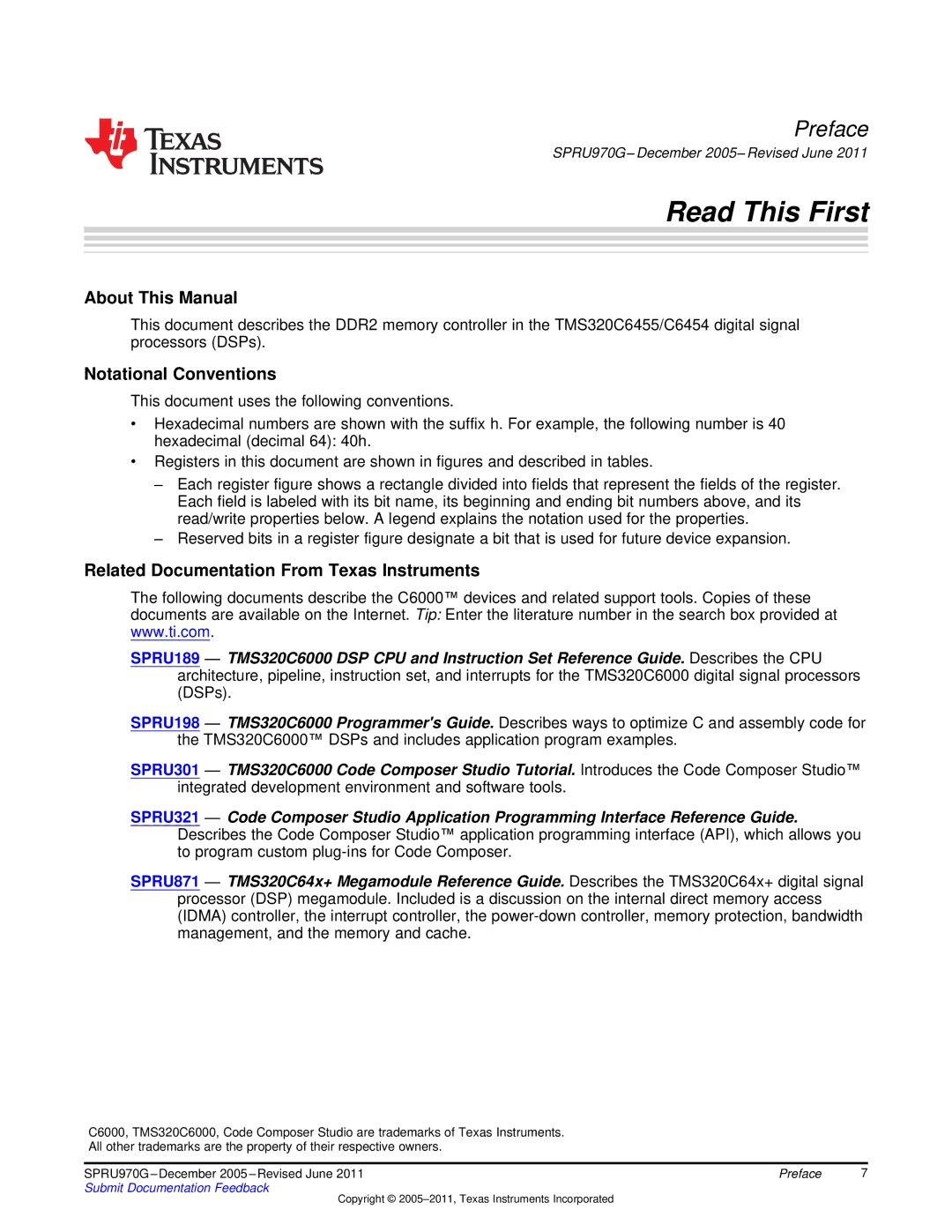 Texas Instruments TMS320C6455 manual Read This First 